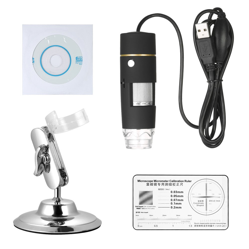 1000X Magnification USB Digital Microscope with OTG Function Endoscope 8-LED Light Magnifying Glass Magnifier with Stand - Black/Silver