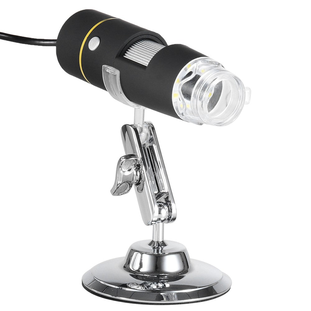 1000X Magnification USB Digital Microscope with OTG Function Endoscope 8-LED Light Magnifying Glass Magnifier with Stand - Black/Silver