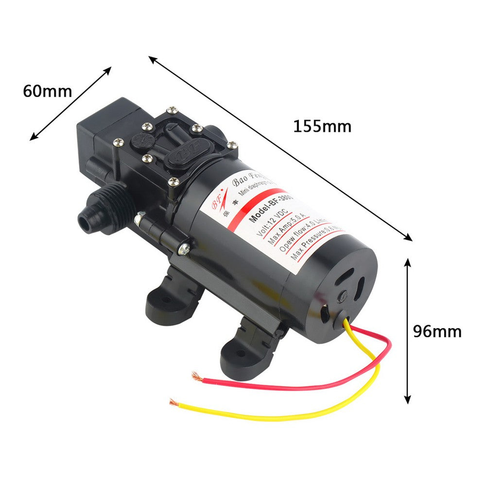DC 12V 60W Motor High Pressure Water Diaphragm Self Priming Pump 4.0L/Min Educational Equipment - Black