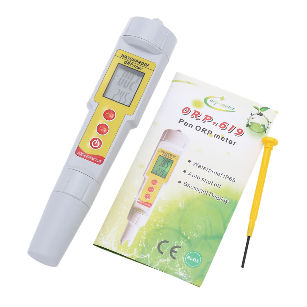 Pen-Type ORP/TEMP Meter Thermometer with Backlit Display Oxidation Reduction Drinking Water Quality Analysis Device - Yellow