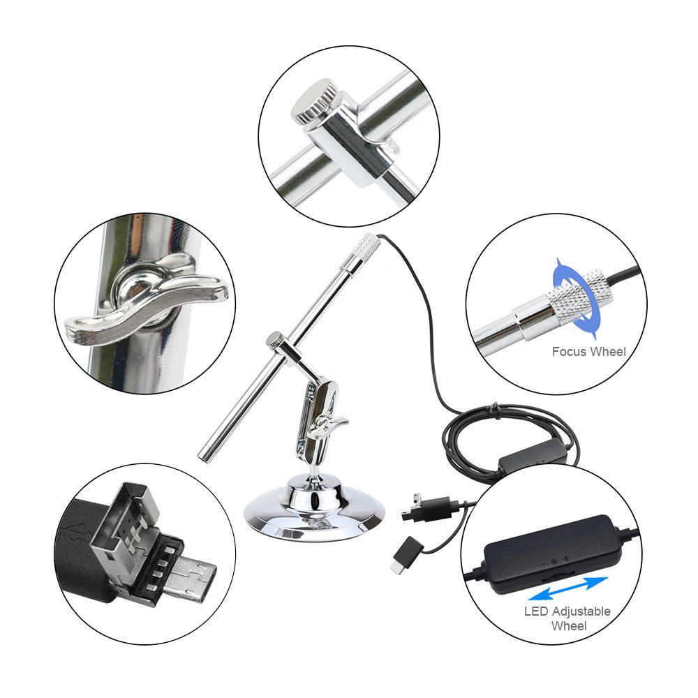 Digital USB Microscope Inspection Magnifier Waterproof Camera Built-in 8-LED Lights with Advanced CMOS Sensor 10X-200X Magnification