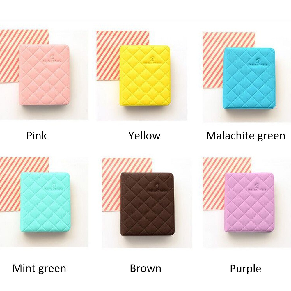 Standard 3in Centerfold Photo Album Card Bag PU 36 Pockets Albums Photos Storage Case Macaron Memory Souvenir - Pink