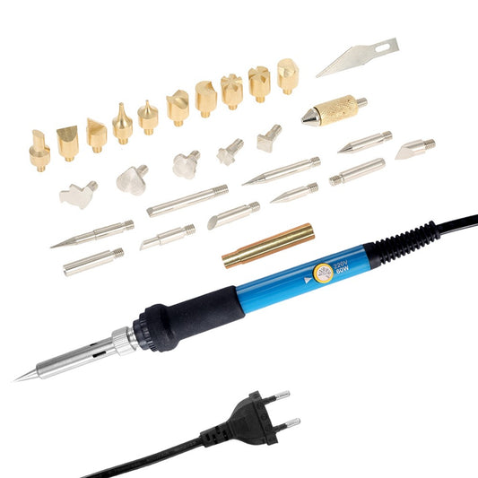 28PCS 60W Electric Adjustable Temperature Welding Soldering Iron Kit Carving Pyrography Tool Soldering Pen Set - EU Plug