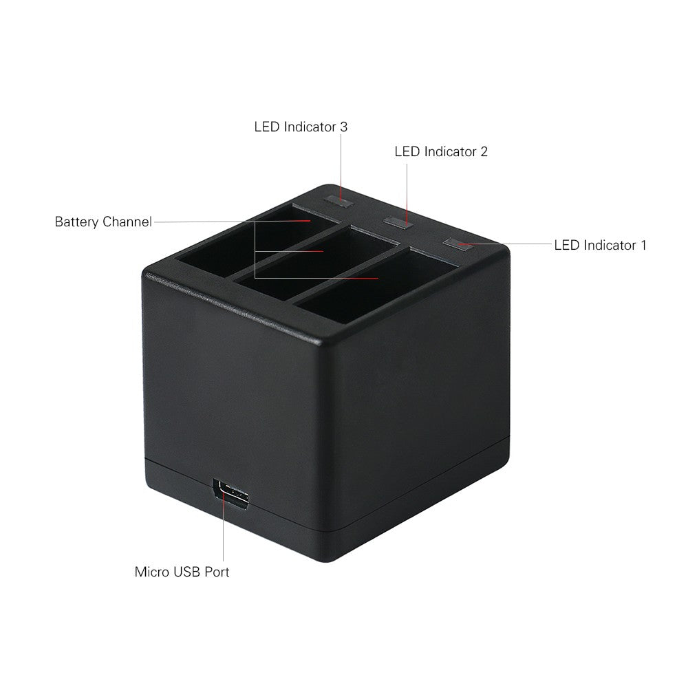 3-Channel Action Camera Battery Charger - Black