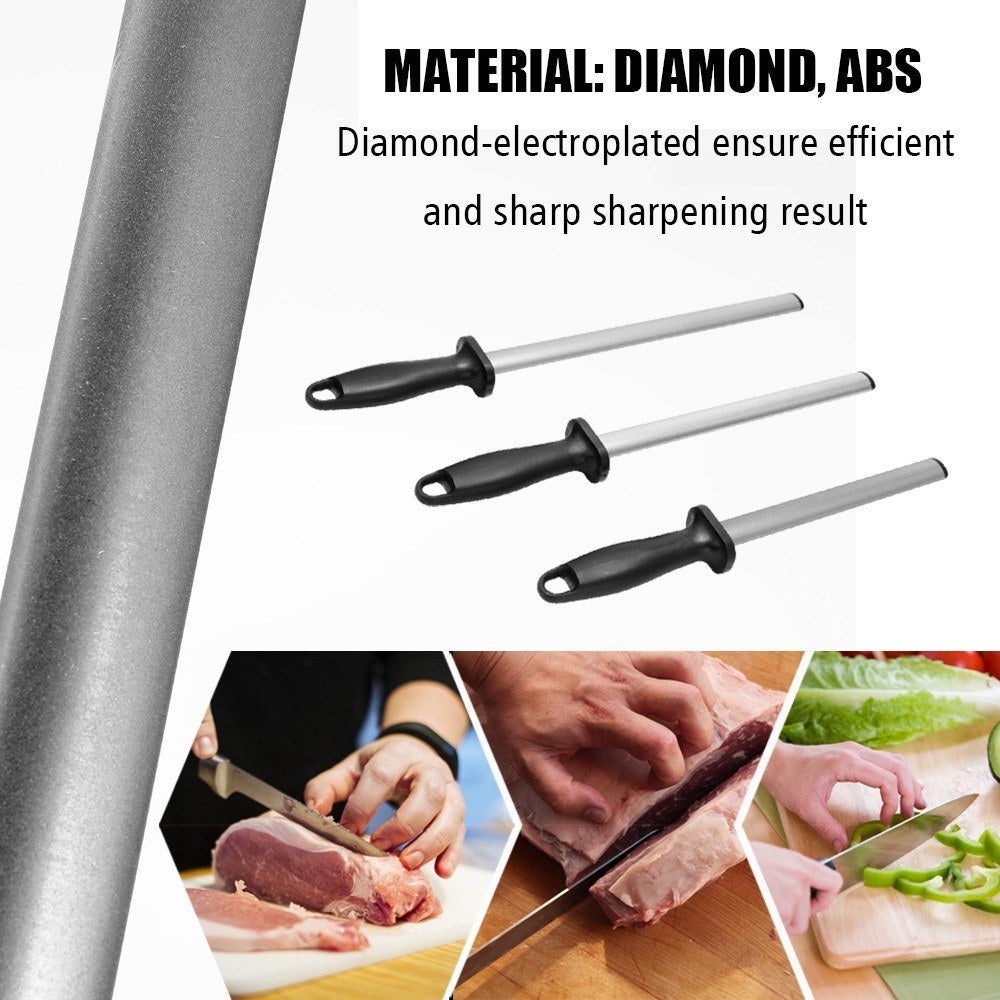 Oval Steel Sharpener Rod Grit Diamond Coated Cutter Sharpening Tool for Home Kitchen Utensils - 8inch Sharpening Length