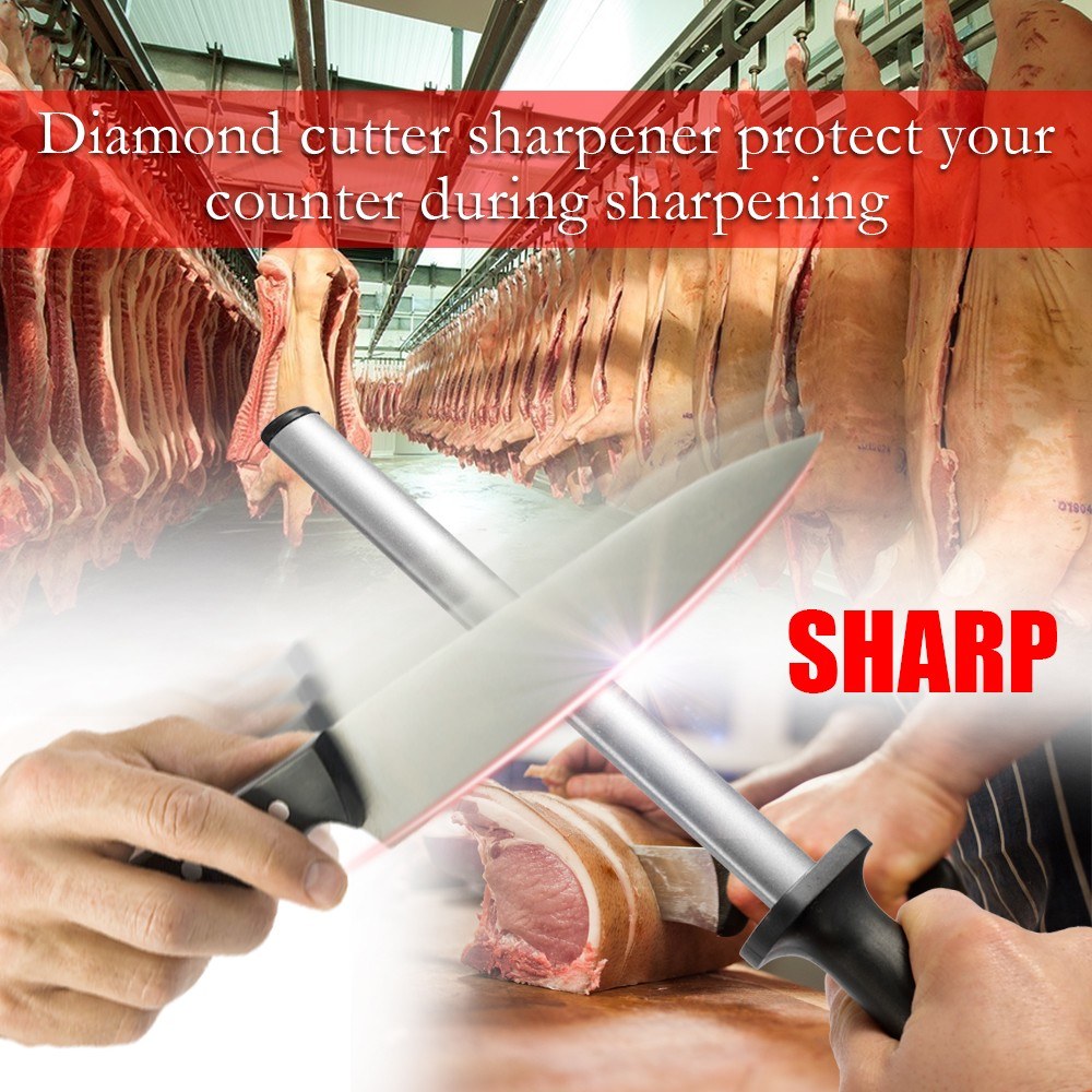 Oval Steel Sharpener Rod Grit Diamond Coated Cutter Sharpening Tool for Home Kitchen Utensils - 8inch Sharpening Length