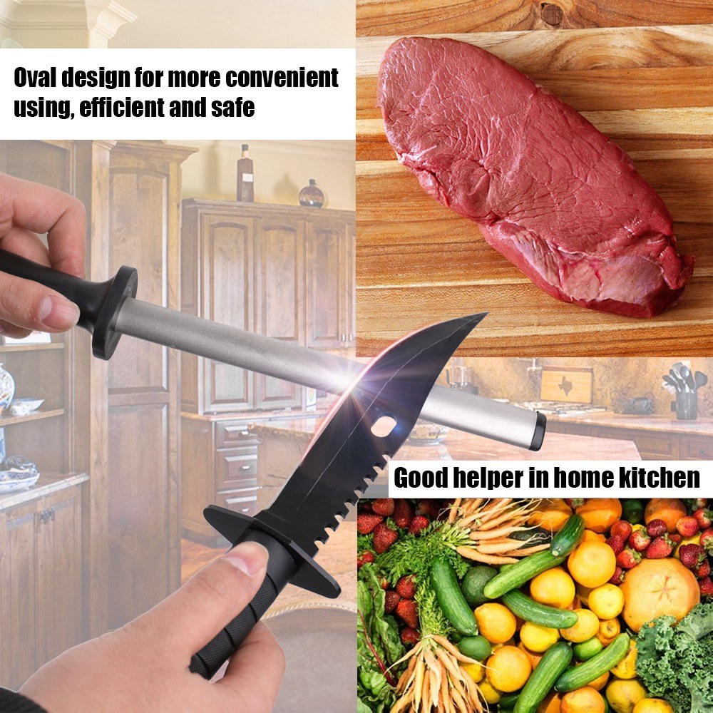 Oval Steel Sharpener Rod Grit Diamond Coated Cutter Sharpening Tool for Home Kitchen Utensils - 10inch Sharpening Length