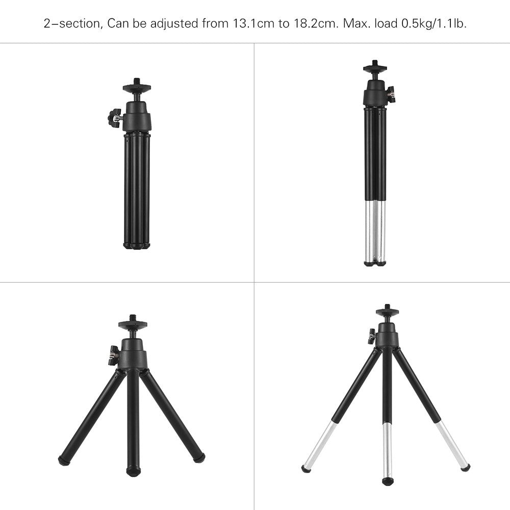 2-Section Extendable Desktop Mini Tripod Stand Holder - Black