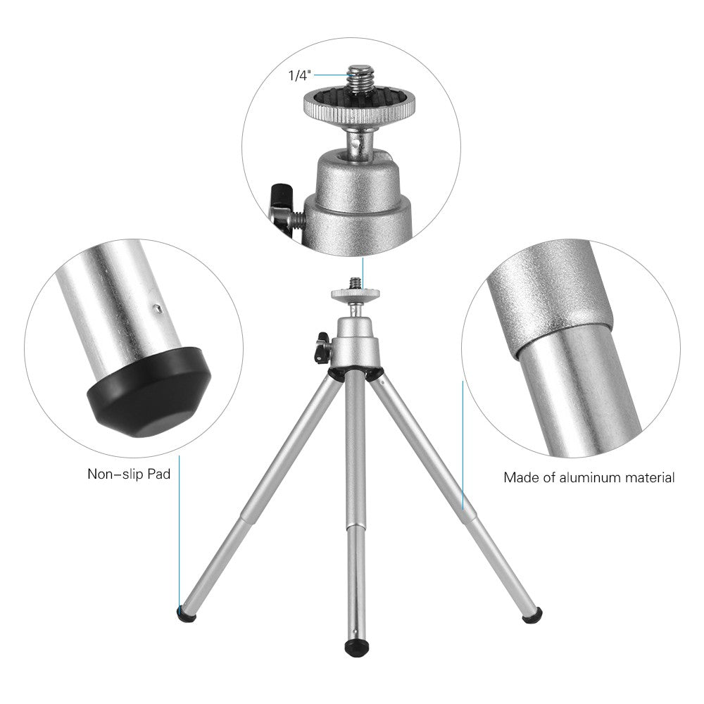2-Section Extendable Desktop Mini Tripod Stand Holder - Silver