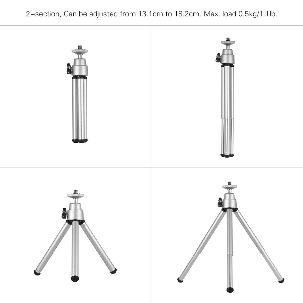 2-Section Extendable Desktop Mini Tripod Stand Holder - Silver