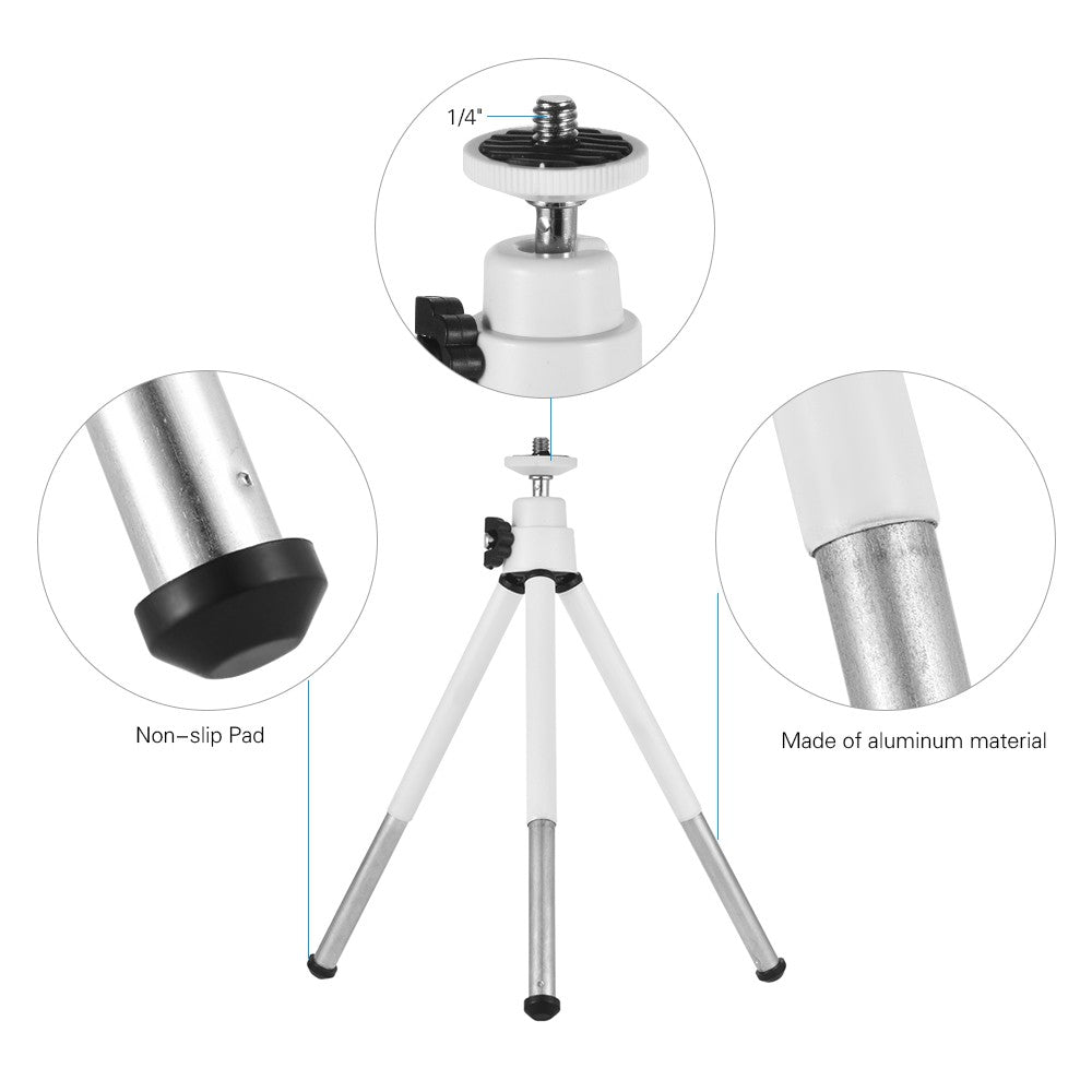 2-Section Extendable Desktop Mini Tripod Stand Holder - White