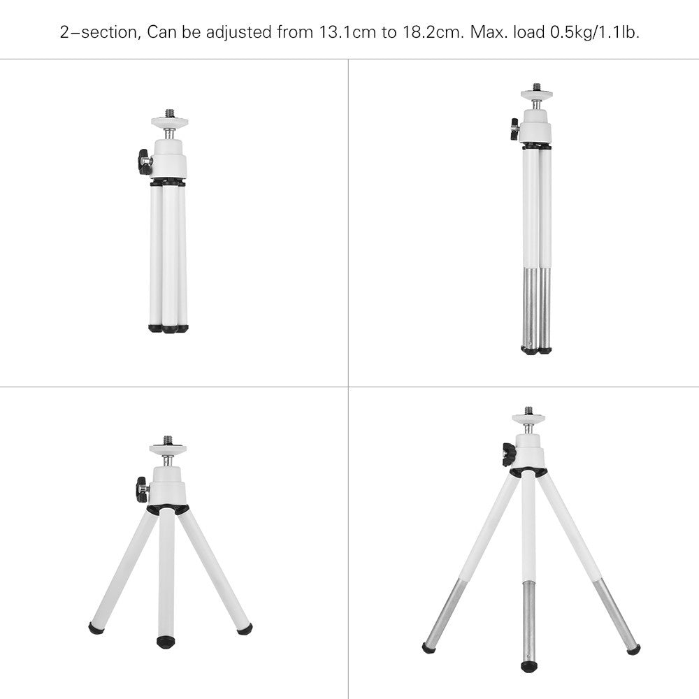 2-Section Extendable Desktop Mini Tripod Stand Holder - White