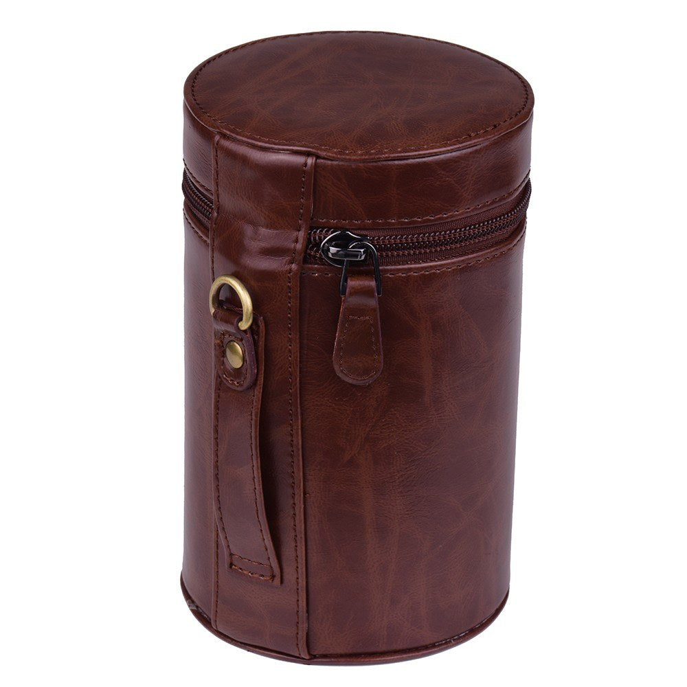 Inner Size 140*85mm For Canon Nikon Sony Fuji Pentax Panasonic DSLR Camera Lens Medium PU Leather Pouch Protective Lens Case Bag Cover - Coffee