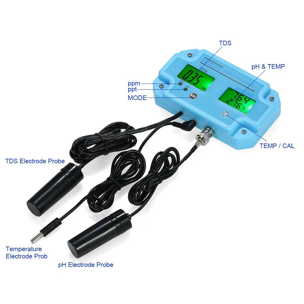 3-in-1 pH/TDS/TEMP Meter Water Detector Multi-function Water Quality Monitor Multiparameter Tester - EU Plug