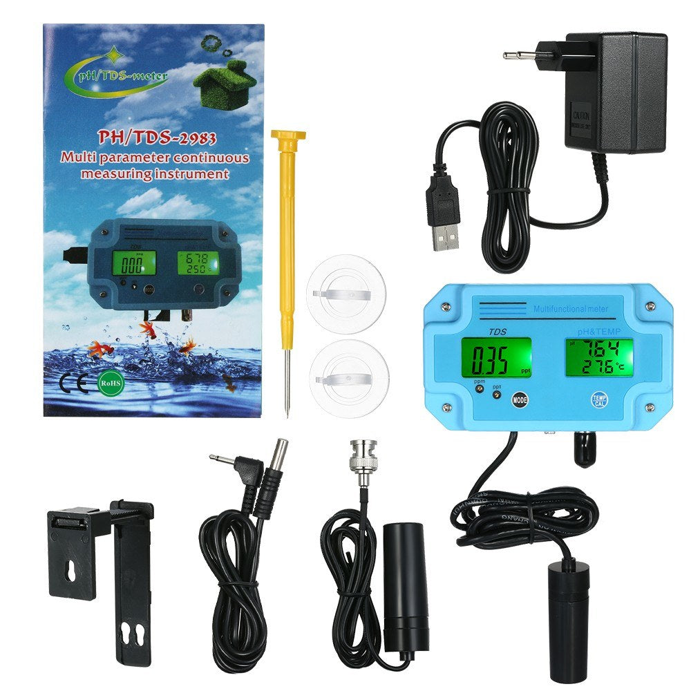 3-in-1 pH/TDS/TEMP Meter Water Detector Multi-function Water Quality Monitor Multiparameter Tester - EU Plug