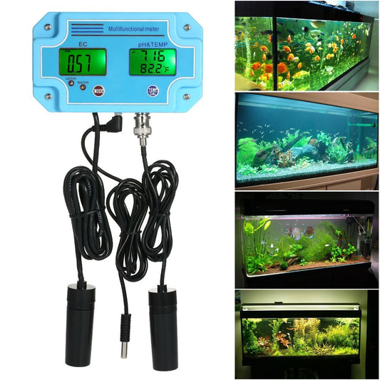 Professional 3 in 1 pH/EC/TEMP Meter Water Detector Multi-parameter Digital LCD Water Quality Monitor - EU Plug