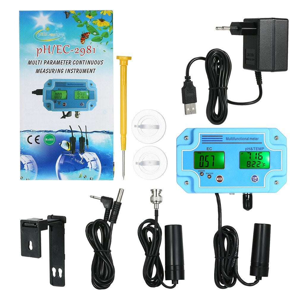 Professional 3 in 1 pH/EC/TEMP Meter Water Detector Multi-parameter Digital LCD Water Quality Monitor - EU Plug