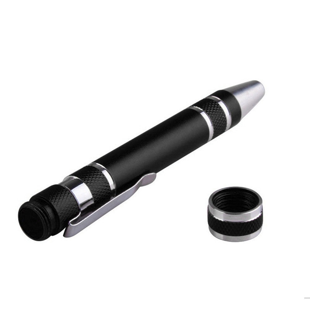 Eight-in-one Multi-function Pocket Screwdriver with Magnetic Mini Aluminum Tool Pen - Black