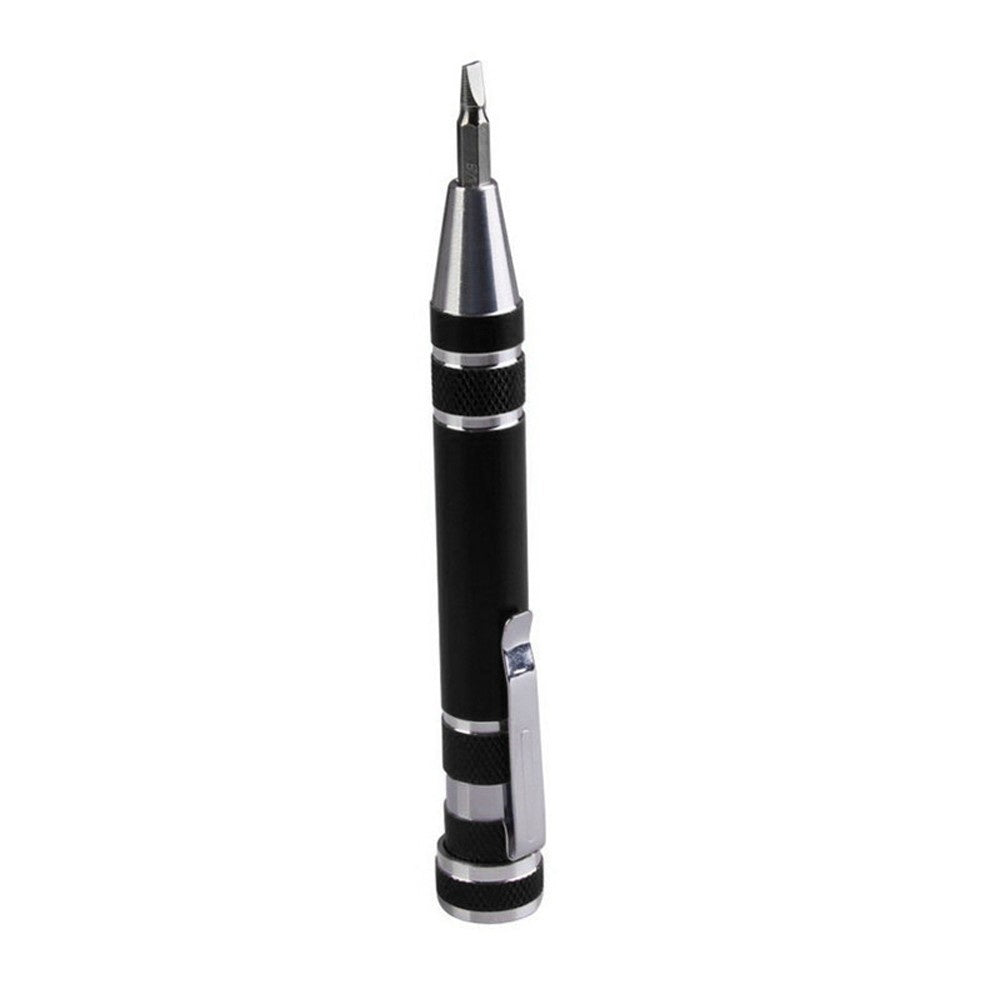 Eight-in-one Multi-function Pocket Screwdriver with Magnetic Mini Aluminum Tool Pen - Black