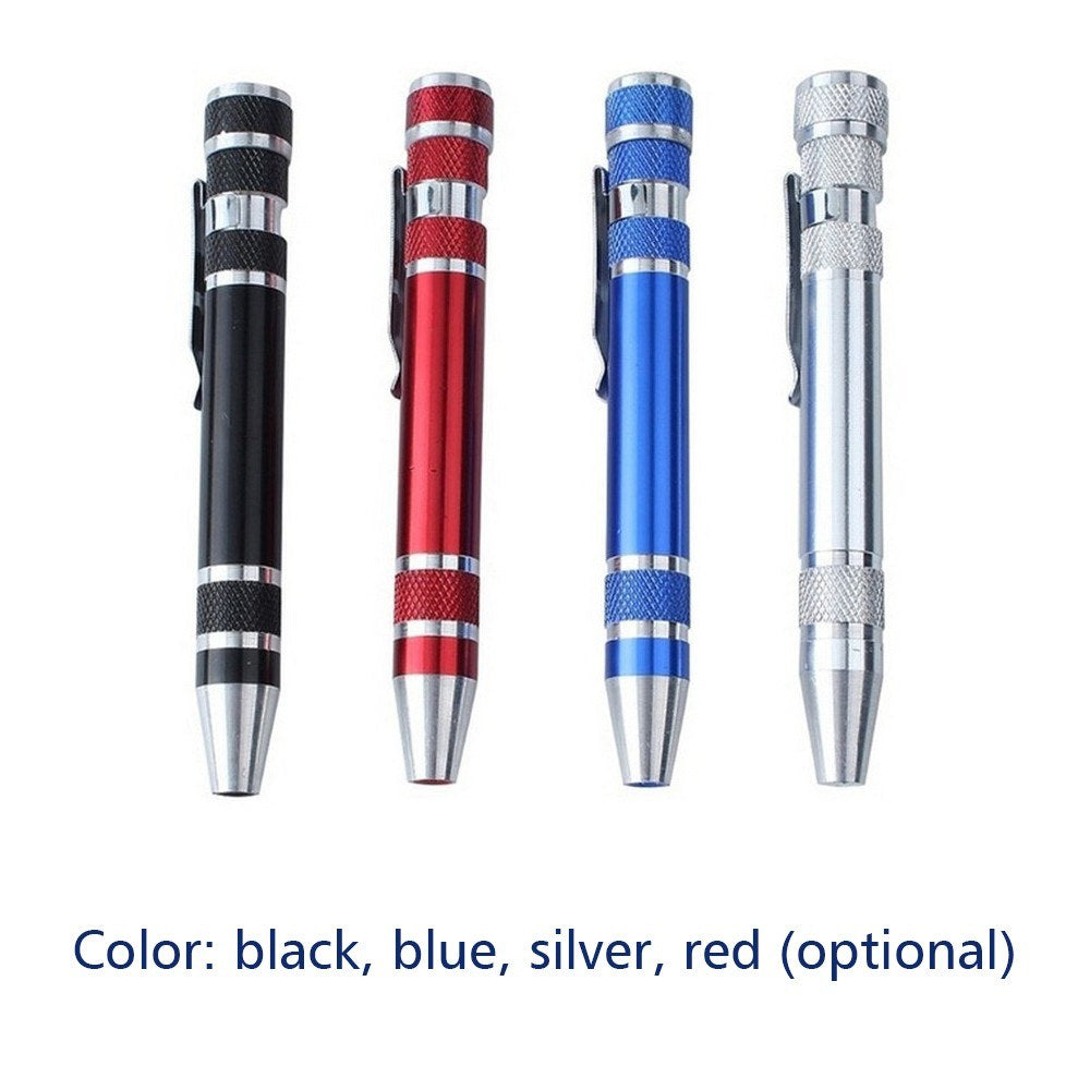 Eight-in-one Multi-function Pocket Screwdriver with Magnetic Mini Aluminum Tool Pen - Black