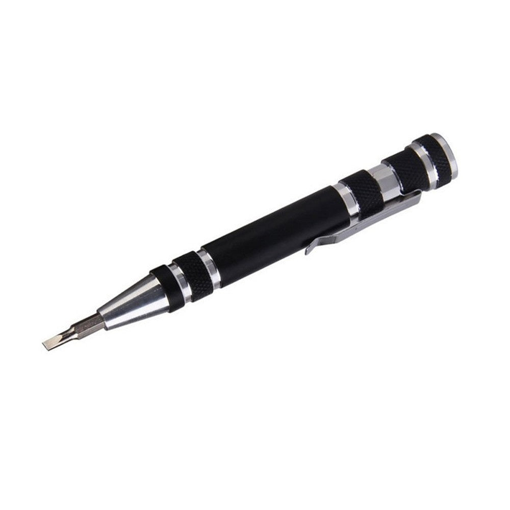 Eight-in-one Multi-function Pocket Screwdriver with Magnetic Mini Aluminum Tool Pen - Black