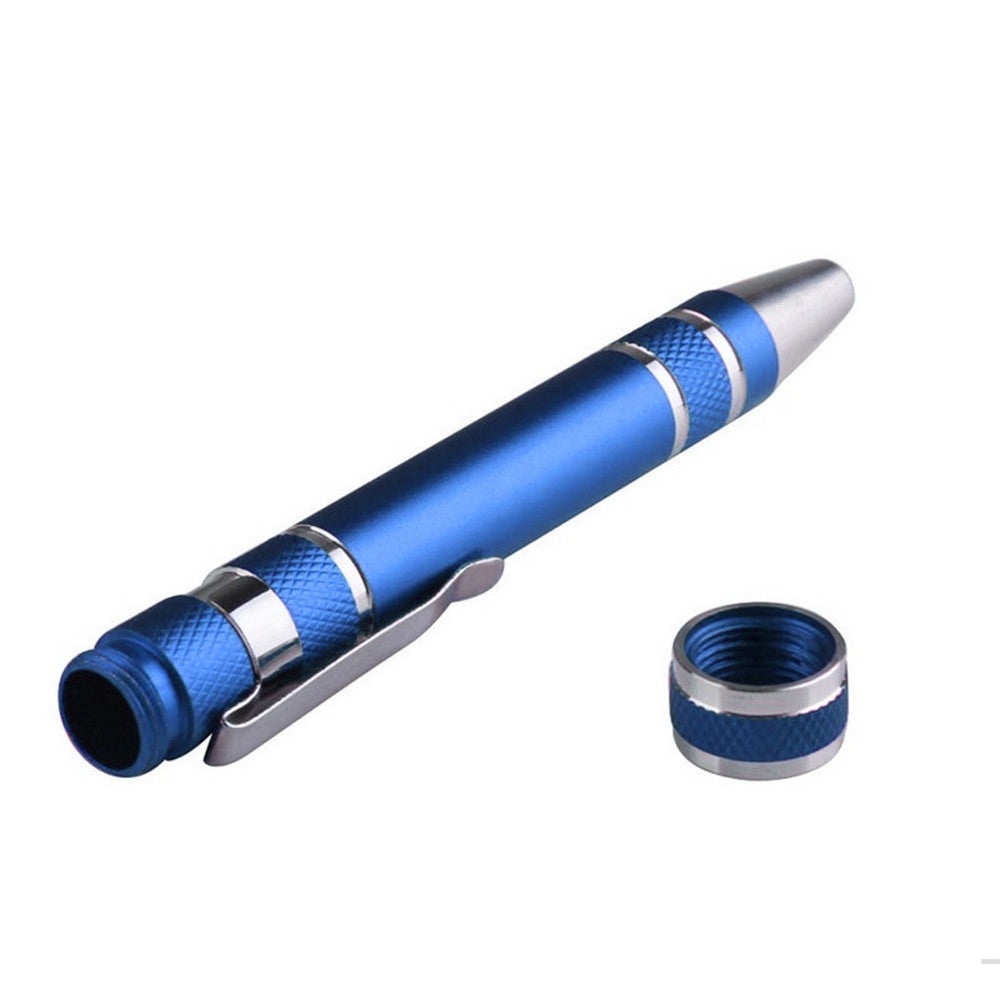 Eight-in-one Multi-function Pocket Screwdriver with Magnetic Mini Aluminum Tool Pen - Blue