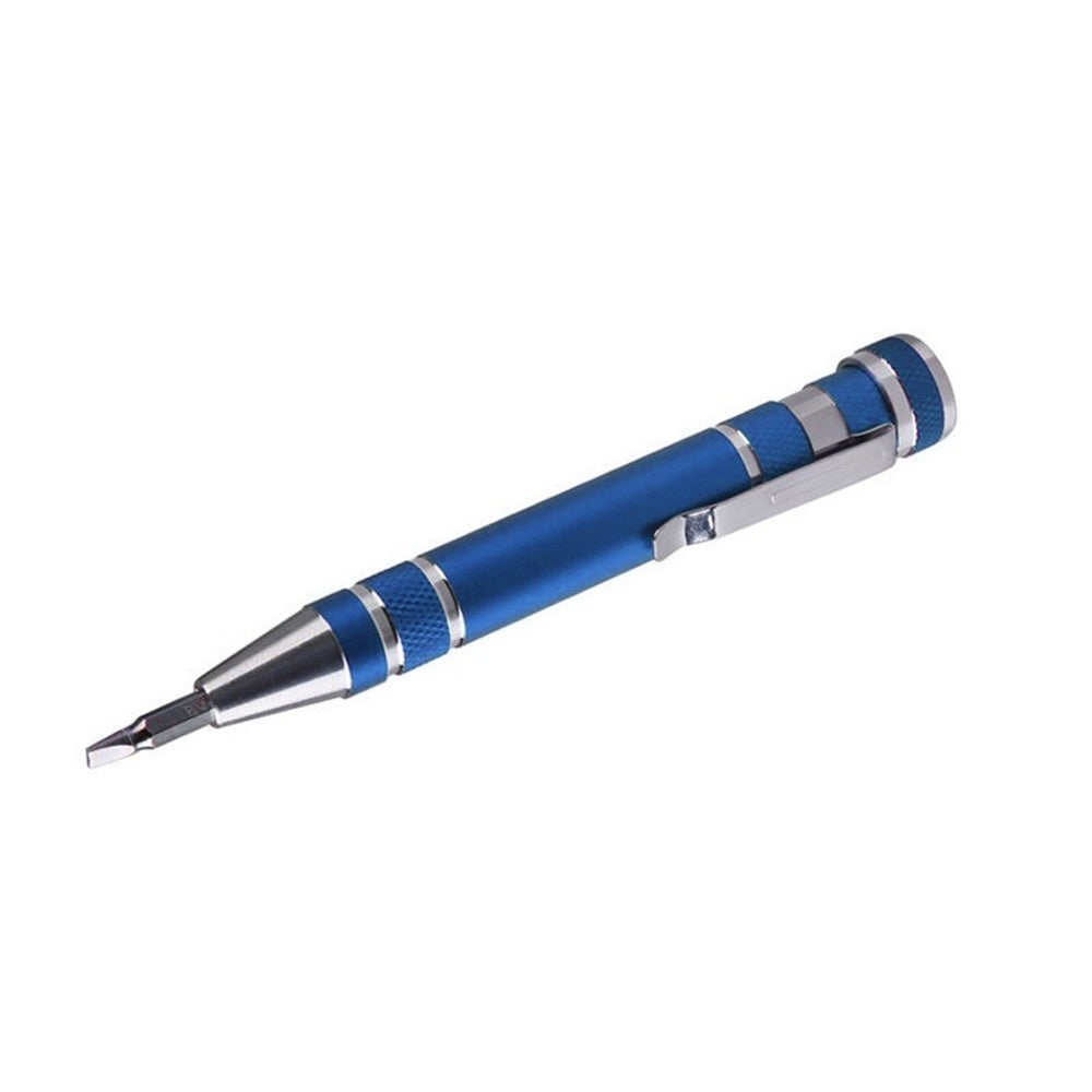Eight-in-one Multi-function Pocket Screwdriver with Magnetic Mini Aluminum Tool Pen - Blue