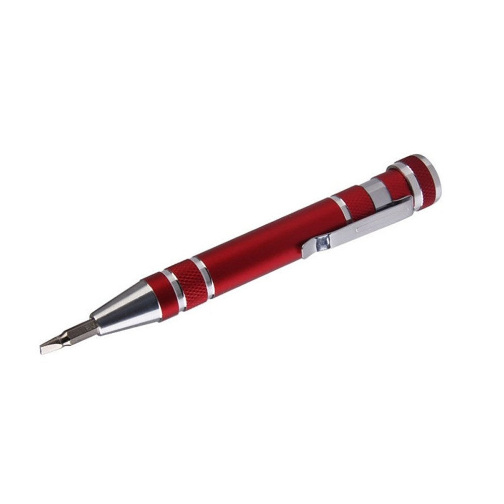 Eight-in-one Multi-function Pocket Screwdriver with Magnetic Mini Aluminum Tool Pen - Red