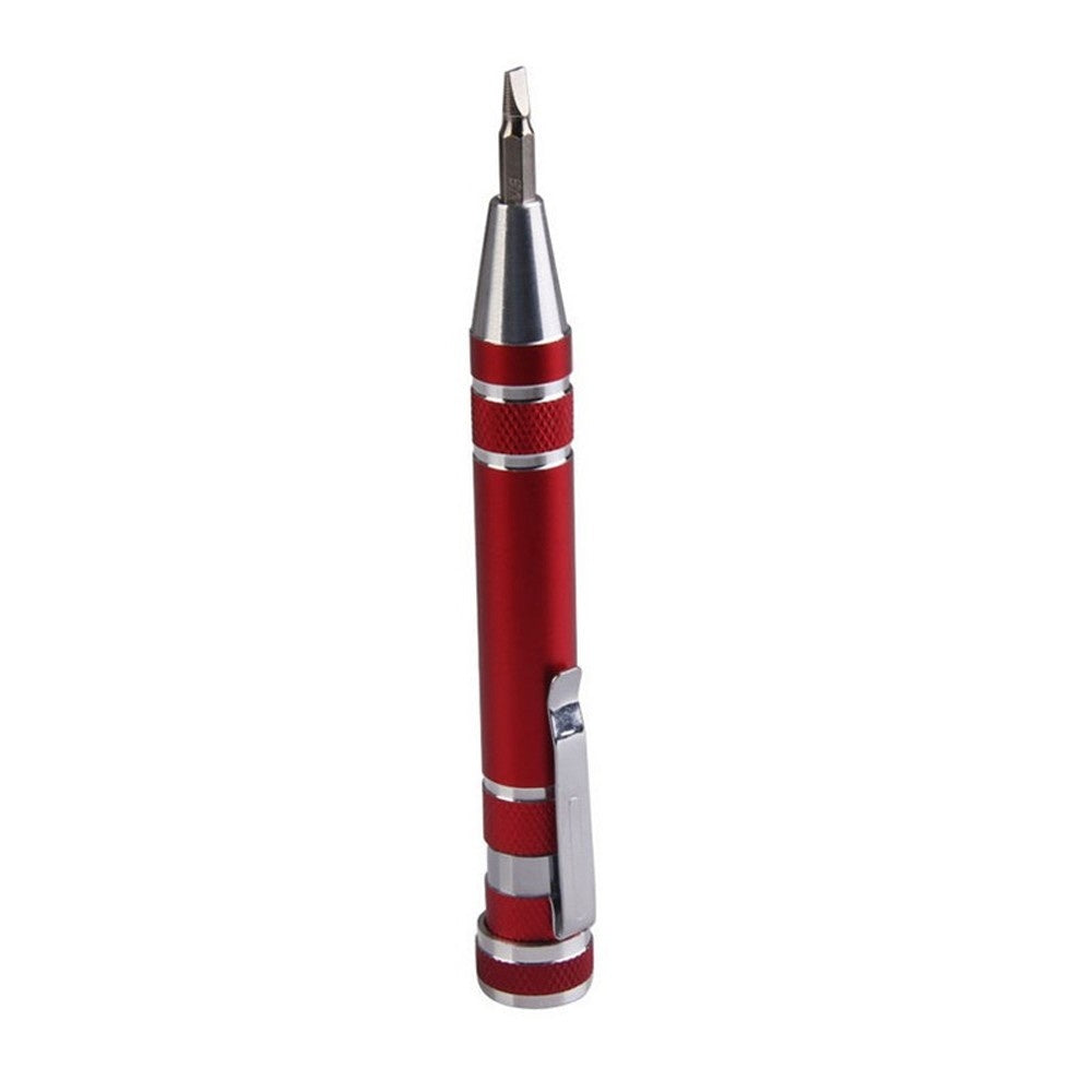 Eight-in-one Multi-function Pocket Screwdriver with Magnetic Mini Aluminum Tool Pen - Red