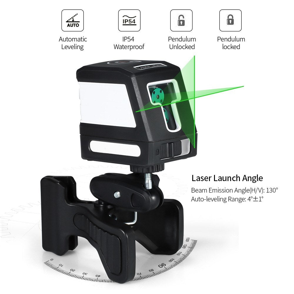 Self-Leveling 2 Lines Laser Level Cross Line Leveling Laser Level Kit - With Bracket