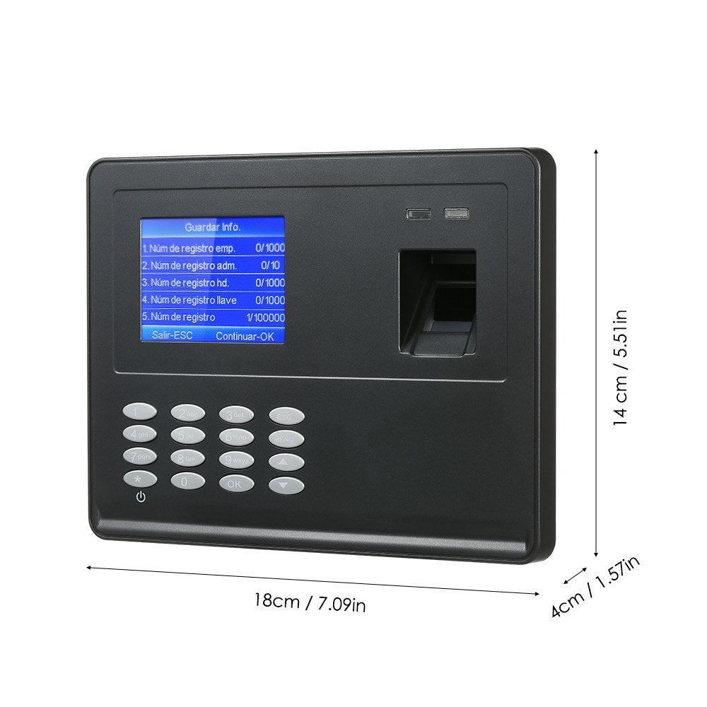 2.8inch TFT LCD Display Biometric USB Fingerprint Attendance Machine Time Clock Employee Checking-in Recorder - Black / EU Plug