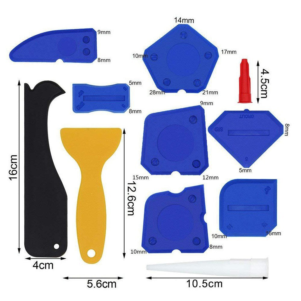 17PCS Caulking Tool Kit [Silicone Sealant Finishing Tools + Grout Scraper + Caulk Remover + Caulk Nozzles + Caulk Caps] - Blue