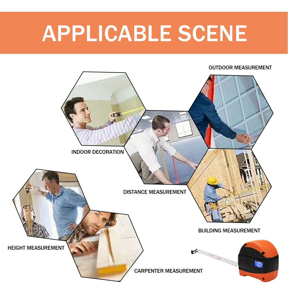 2-in-1 Multifunctional USB Rechargeable Digital Display Measuring Instrument Infrared Laser Distance Meter High Accuracy Anti-fall Steel Tape 40M+5M Measure Tool - Orange