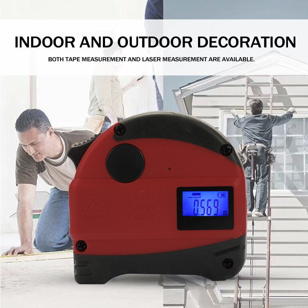 2-in-1 Multifunctional USB Rechargeable Digital Display Measuring Instrument Infrared Laser Distance Meter High Accuracy Anti-fall Steel Tape 40M+5M Measure Tool - Orange