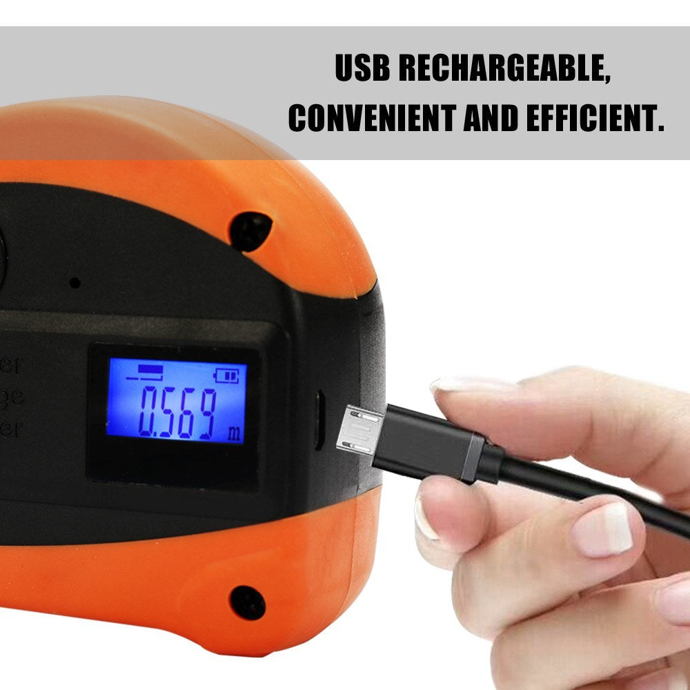 2-in-1 Multifunctional USB Rechargeable Digital Display Measuring Instrument Infrared Laser Distance Meter High Accuracy Anti-fall Steel Tape 40M+5M Measure Tool - Orange