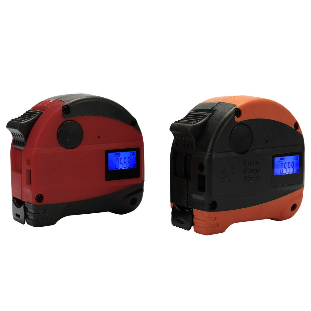 2-in-1 Multifunctional USB Rechargeable Digital Display Measuring Instrument Infrared Laser Distance Meter High Accuracy Anti-fall Steel Tape 40M+5M Measure Tool - Orange