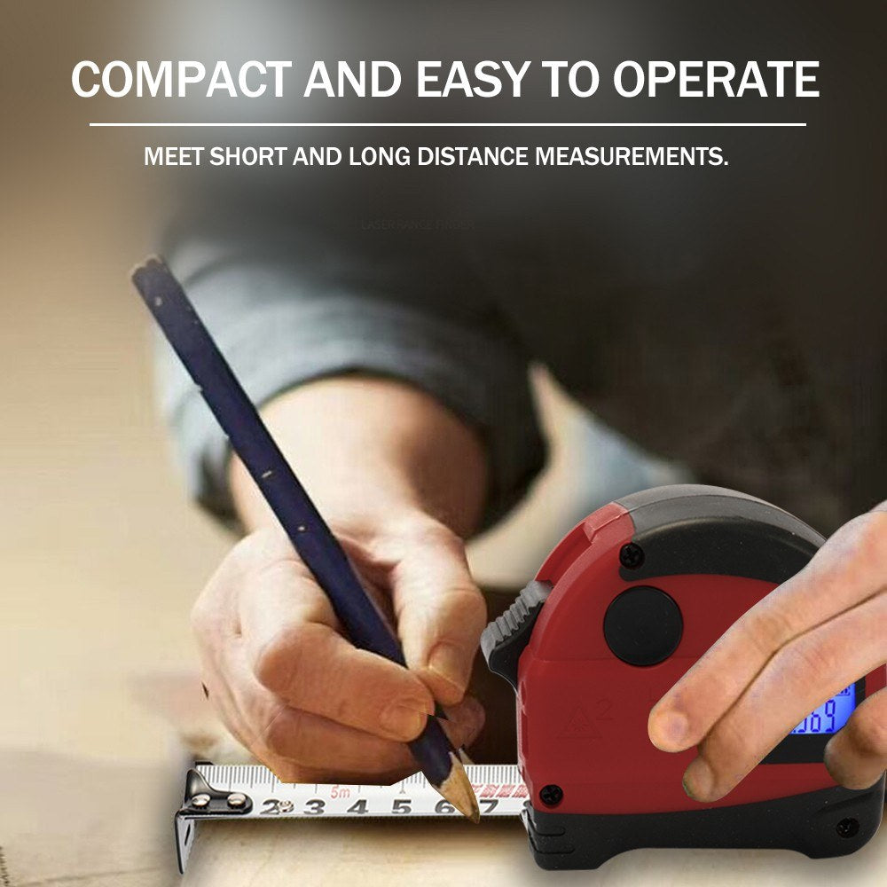 2-in-1 Multifunctional USB Rechargeable Digital Display Measuring Instrument Infrared Laser Distance Meter High Accuracy Anti-fall Steel Tape 40M+5M Measure Tool - Red