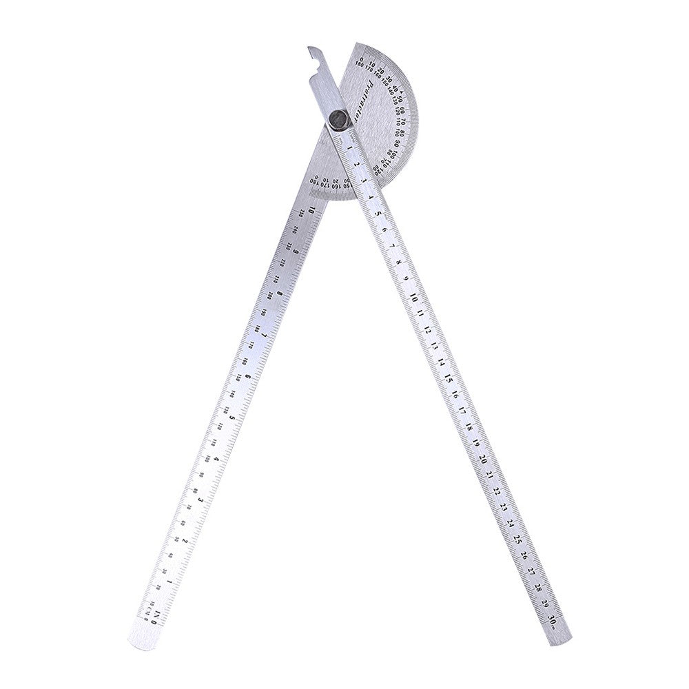 Stainless Steel 180 Degree Protractor Angle Finder Rotary Woodworking Measuring Ruler - Double Arms, 300mm/11.81in
