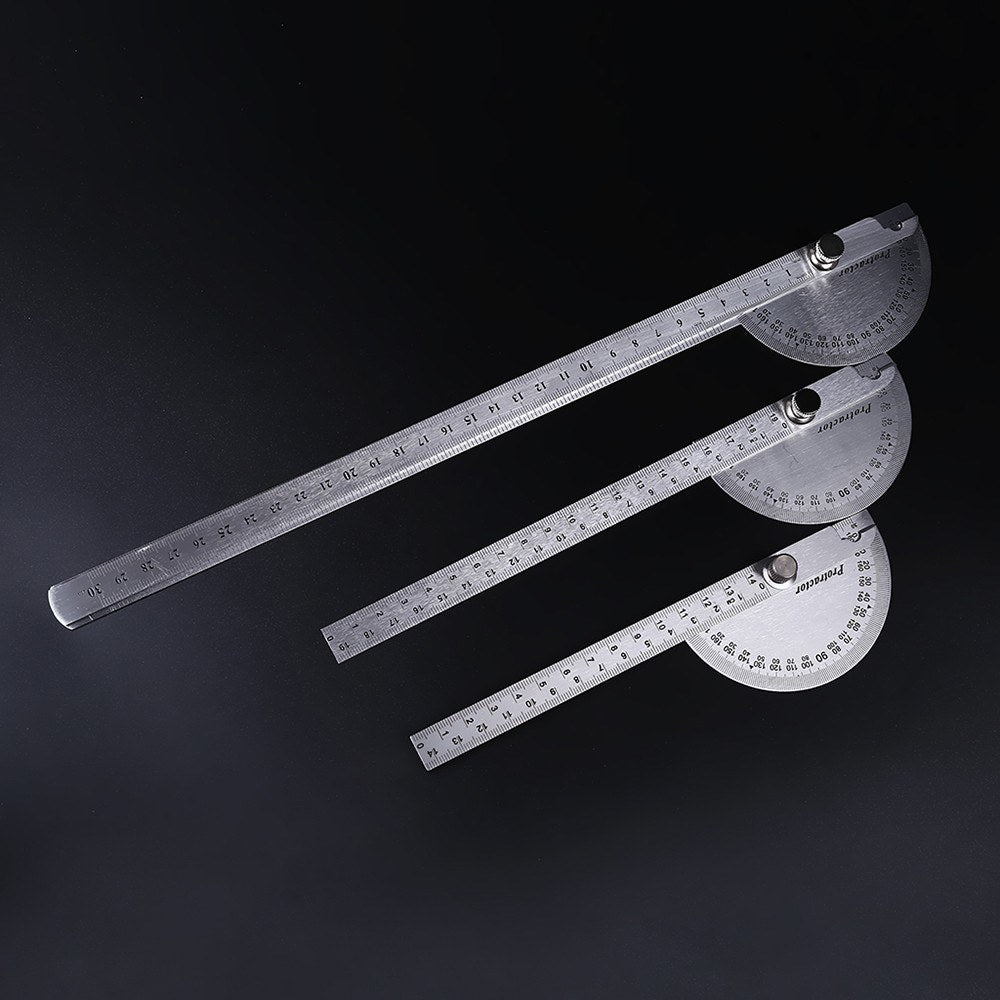 Stainless Steel 180 Degree Protractor Angle Finder Rotary Woodworking Measuring Ruler - Double Arms, 300mm/11.81in
