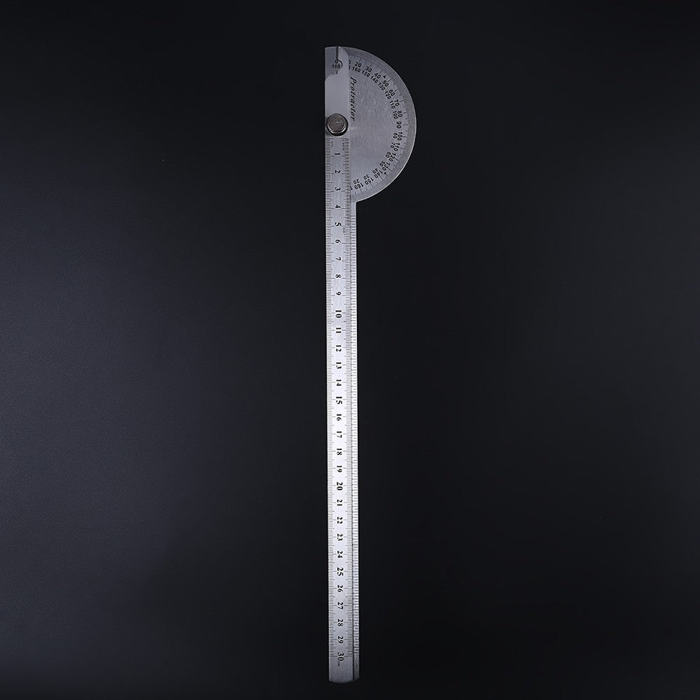 Stainless Steel 180 Degree Protractor Angle Finder Rotary Woodworking Measuring Ruler - Double Arms, 300mm/11.81in