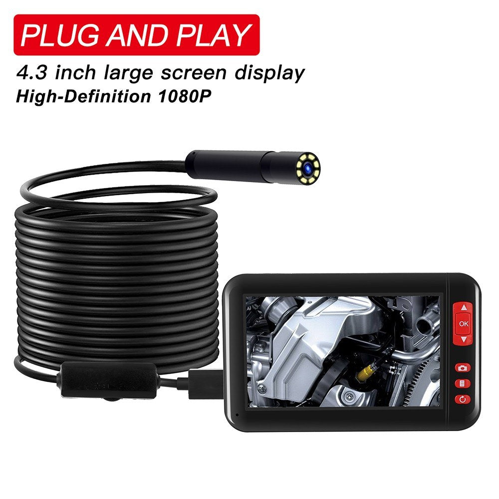 P20 Industrial Endoscope Borescope Inspection Camera Built-in 8pcs LEDs 8mm Lens with 4.3 Inch High-definition 1080P Display Screen - 2M Hard Wire