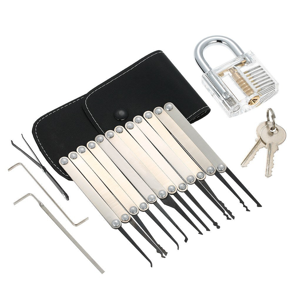 15Pcs Household Lock Pick Set Tools with Transparent Key Lockpicking Home Improvement Simple Accessory(ABS/Steel)