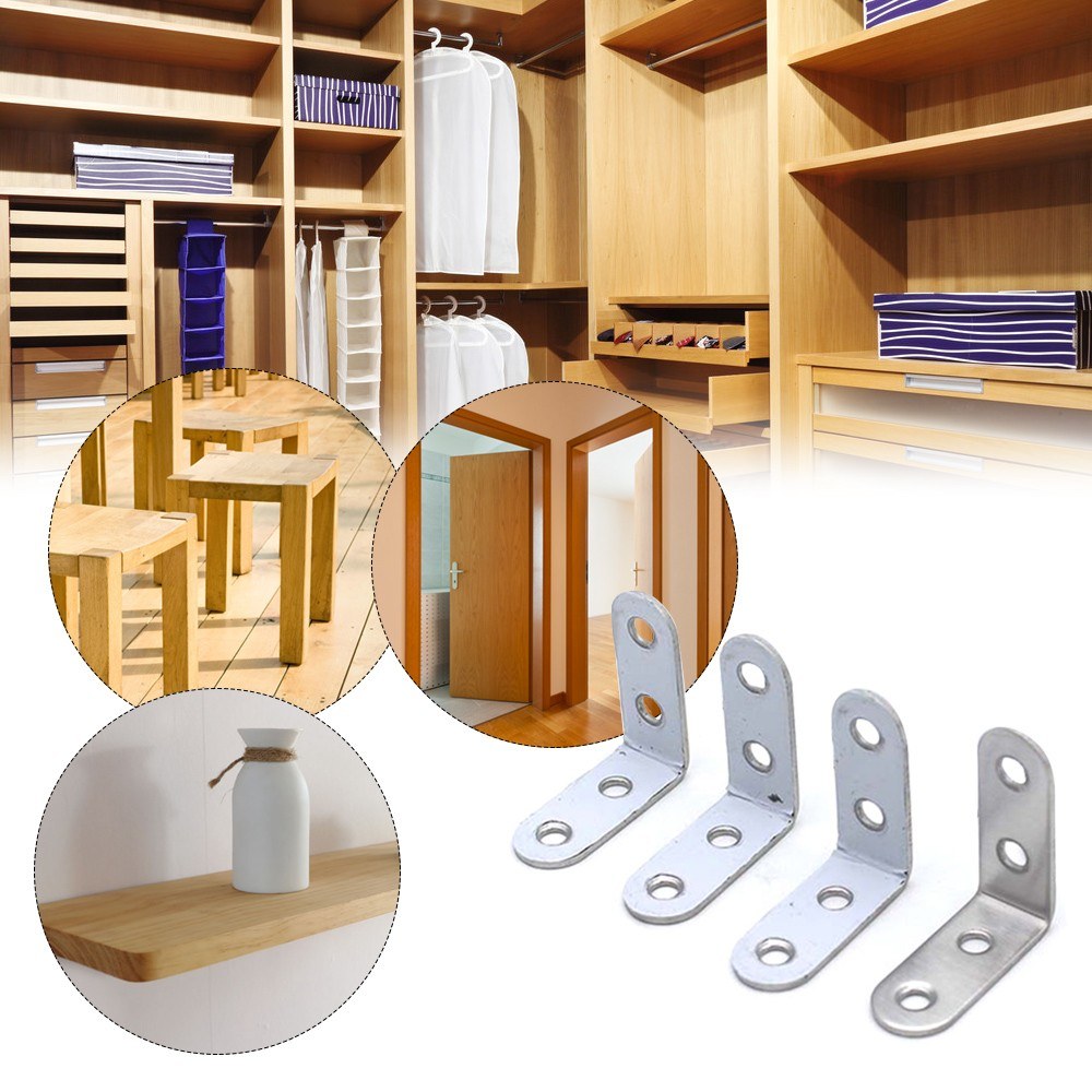 8Pcs Stainless Steel 90 Degree Angle L Shaped Shelf Bracket Corner Brace Right Angle Fastener with Screws - 8Pcs