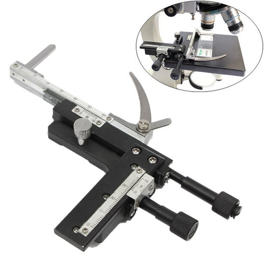Straight Type Microscope Attachable Mechanical Stage X-Y Moveable Stage Vernier Caliper Ruler with Scale - Black/Silver
