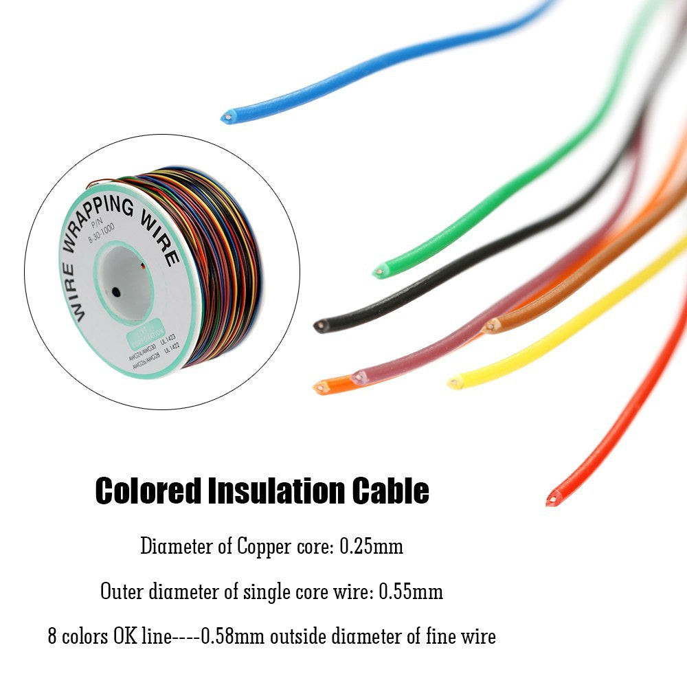 Colored Insulated 30-1000 30AWG Wire Wrapping Cable Wrap Reel 250M 8-Wire