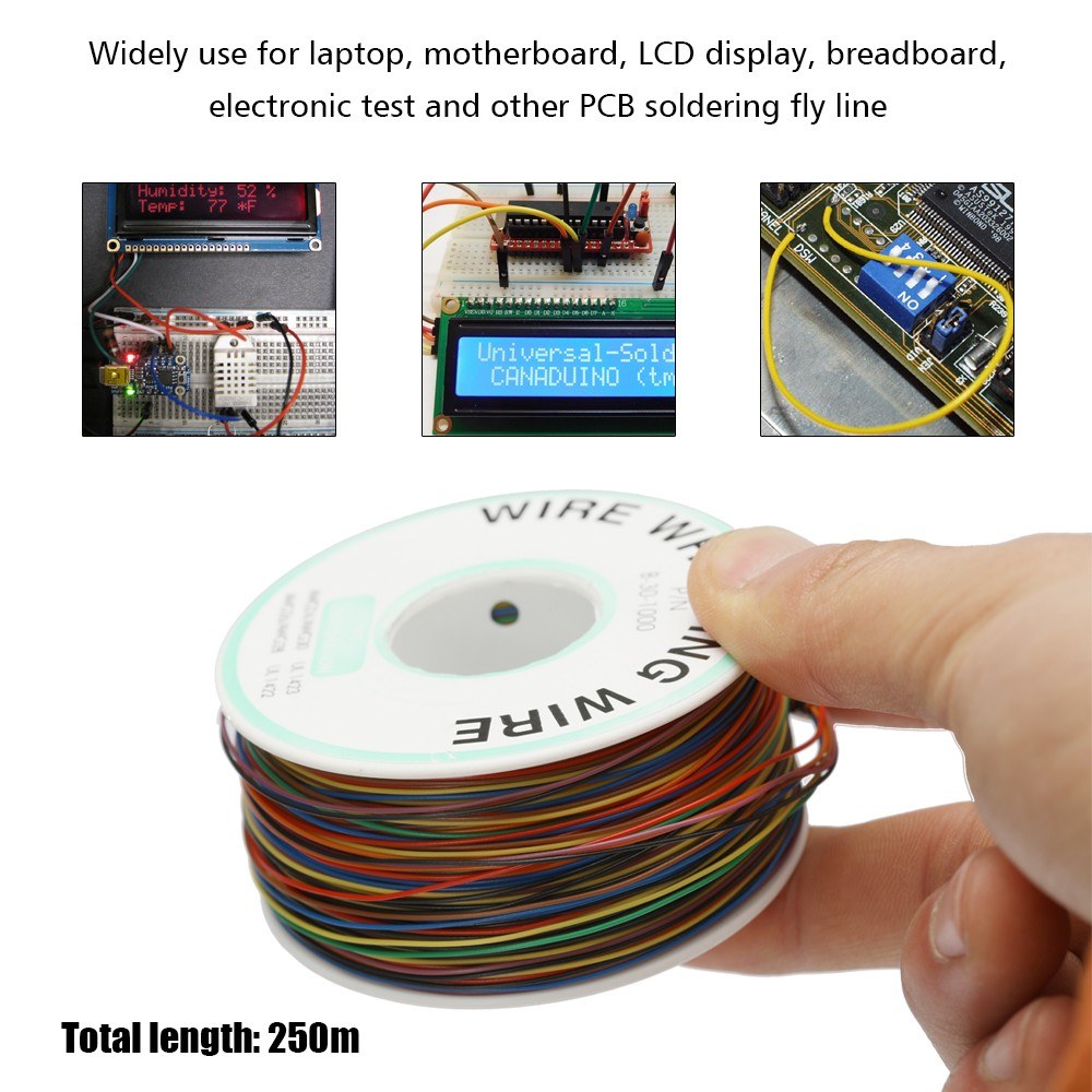 Colored Insulated 30-1000 30AWG Wire Wrapping Cable Wrap Reel 250M 8-Wire