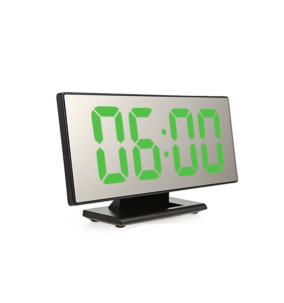 Multifunctional Large Screen Digital Display Electronic Table Clock Mute LED Mirror Alarm Clock - Black/Green