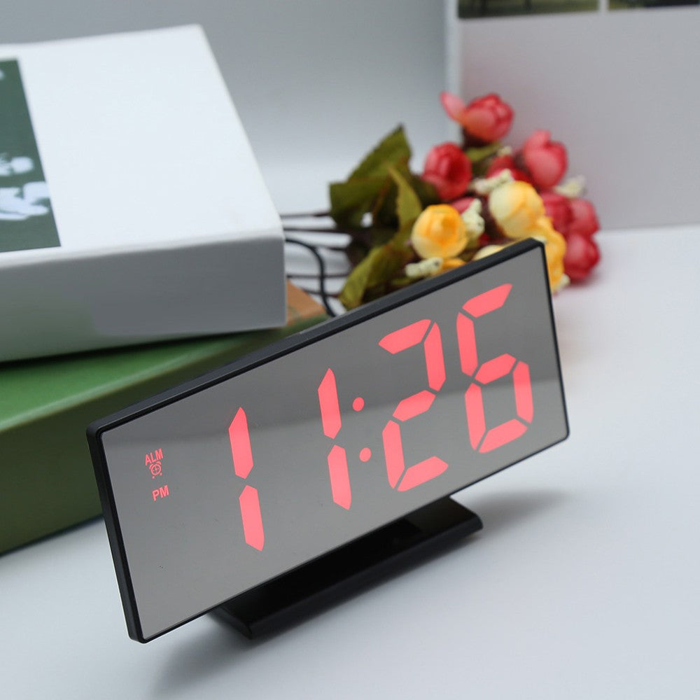 Multifunctional Large Screen Digital Display Electronic Table Clock Mute LED Mirror Alarm Clock - Black/Green