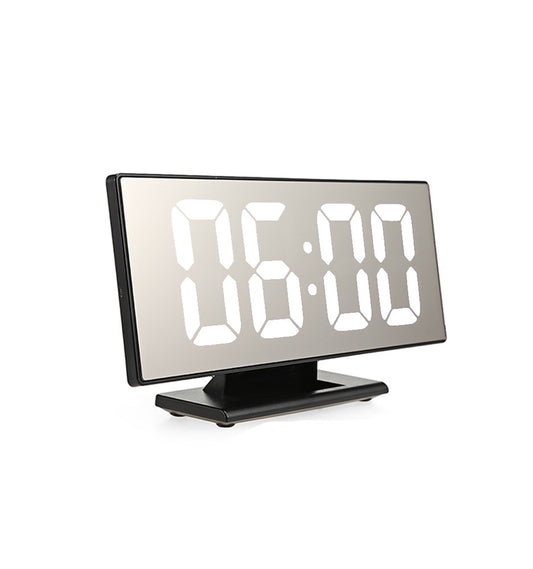 Multifunctional Large Screen Digital Display Electronic Table Clock Mute LED Mirror Alarm Clock - Black/White
