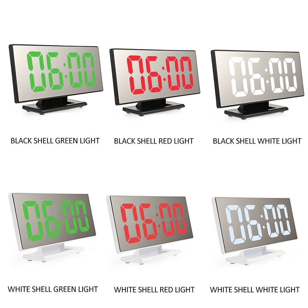 Multifunctional Large Screen Digital Display Electronic Table Clock Mute LED Mirror Alarm Clock - Black/White